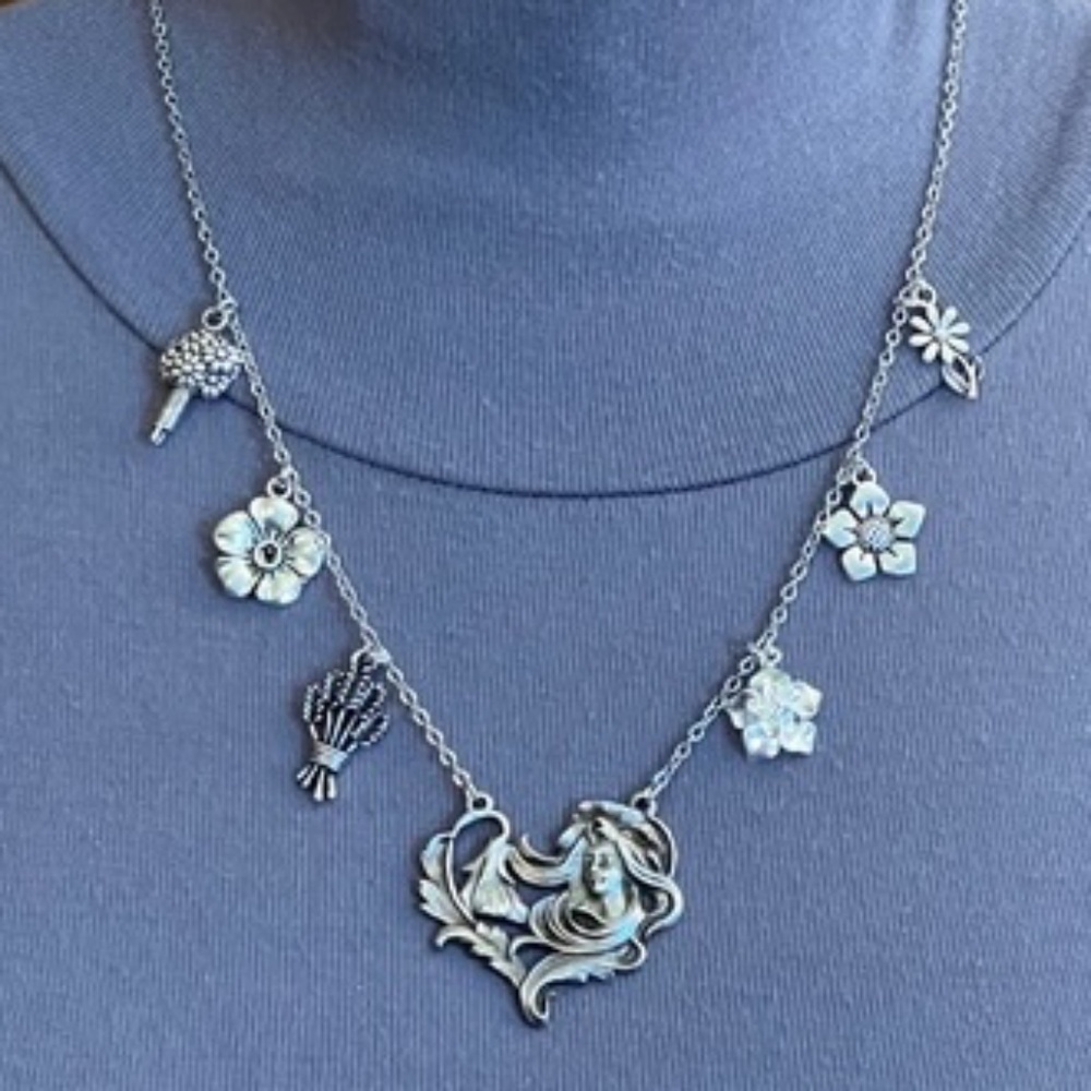 Ophelia's Flowers Handmade Silver Charm Necklace, Hamlet by William Shakespeare